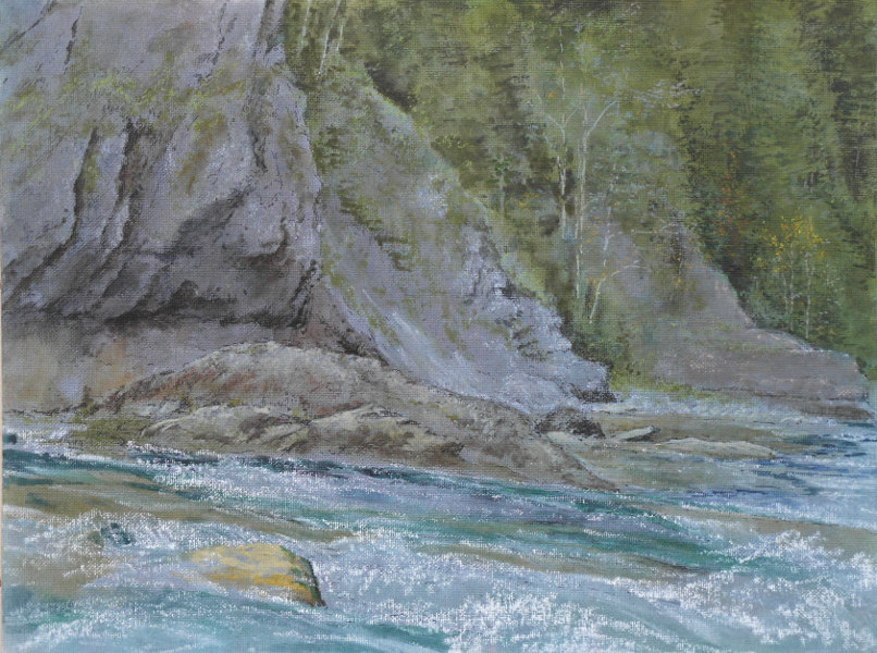 Ammer 2, 2017, Acryl, Tusche, Aquarell, &Ouml;lkreide auf Malplatte, 30 x 40 cm