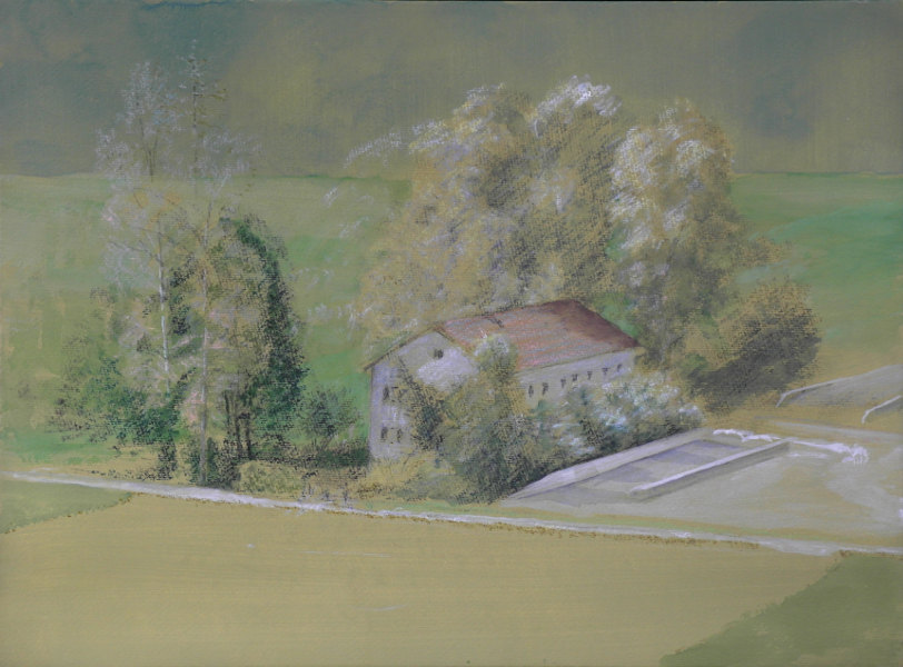 Bedroht, 2016, Acryl, Tusche, Aquarell, &Ouml;lkreide auf Papier, 40 x 54 cm