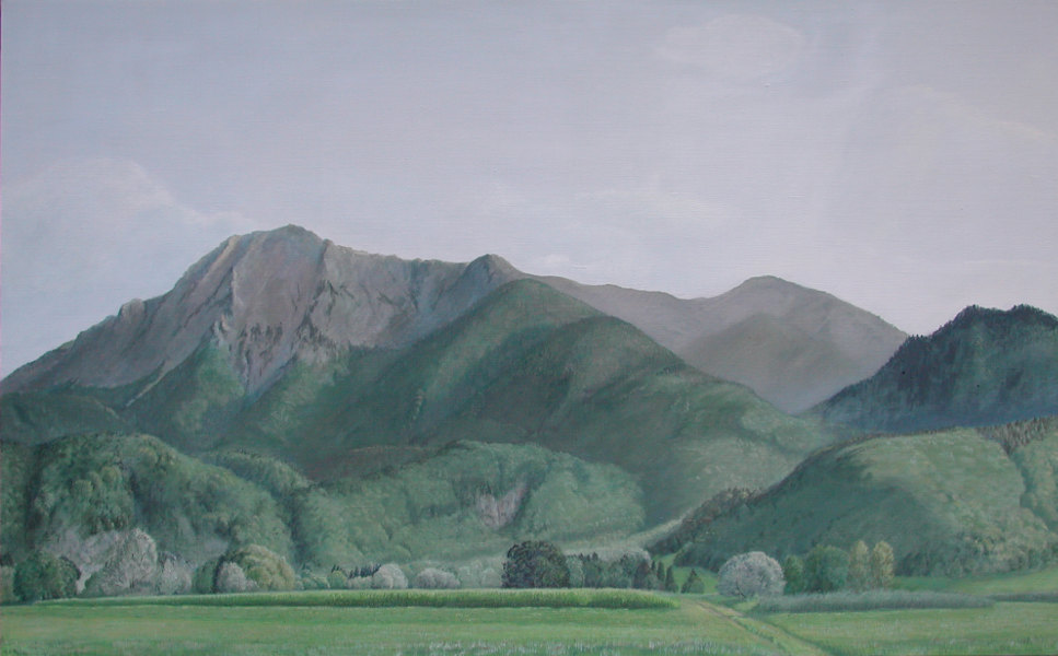 Berge im Sommer, 2001, Tempera/&Ouml;lfarben auf Leinwand, 75 x 120 cm