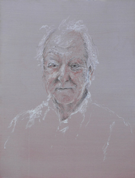 Herr L., 2018, Kohle, R&ouml;tel, &Ouml;lkreide auf Malplatte, 65 x 50 cm