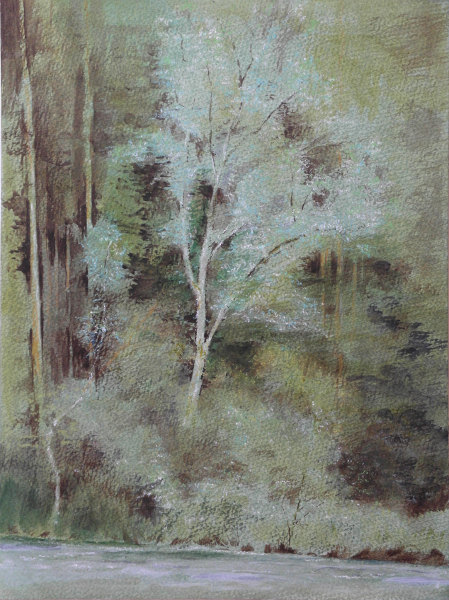 Baum hinter Bäumen, 2016, Acryl, Tusche, Aquarell, &Ouml;lkreideauf Papier, 40 x 30 cm