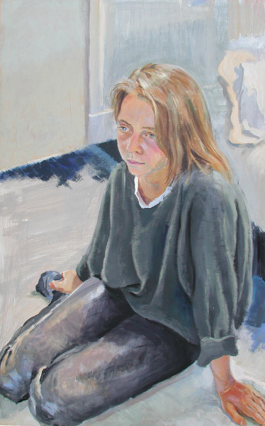Stefanie sieht fern, 1986, Tempera/&Ouml;lfarben auf Hartfaser, 120 x 75 cm