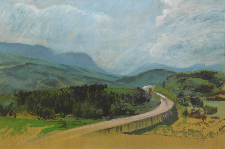 Stra&szlig;e nach S&uuml;den, 2000,  Acrylfarben auf Papier, 30 x 44 cm
