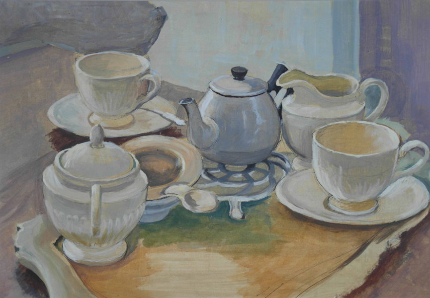 Tee f&uuml;r Zwei, 1987, Acrylfarben auf Papier, 30 x 44 cm